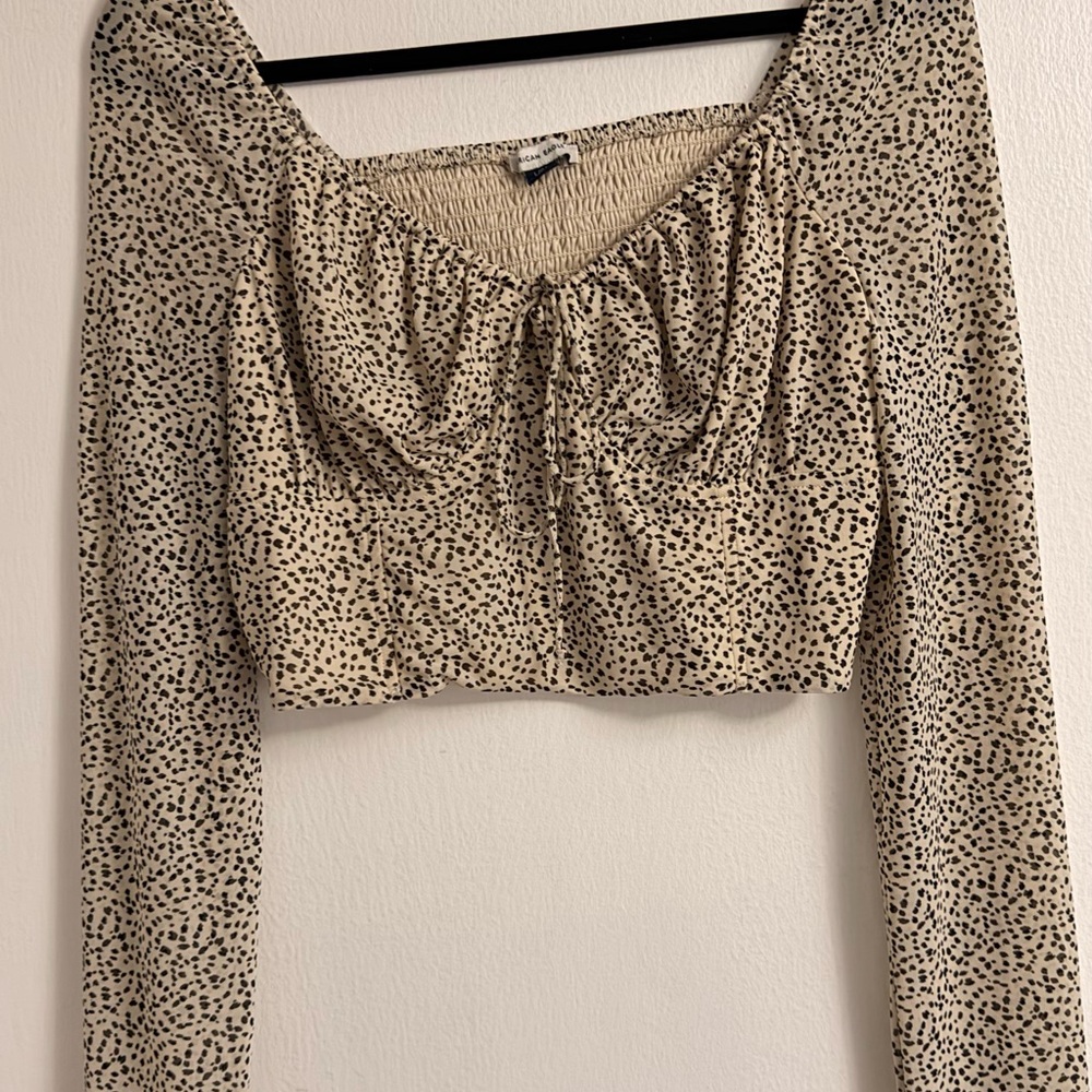 Leopard Print Long Sleeve Women's Crop Top